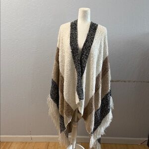 Women's V-Neck Striped Sweater Poncho